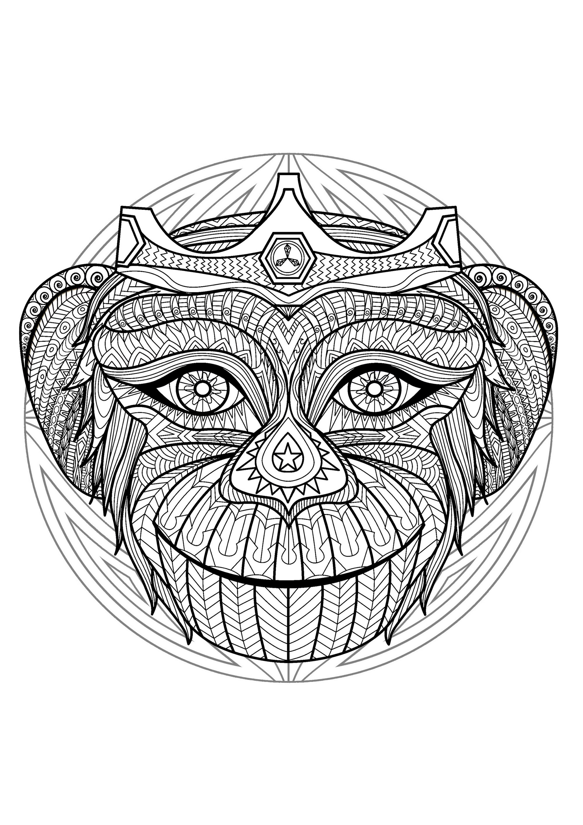Mandala cabeza de mono - 2 (Animales)