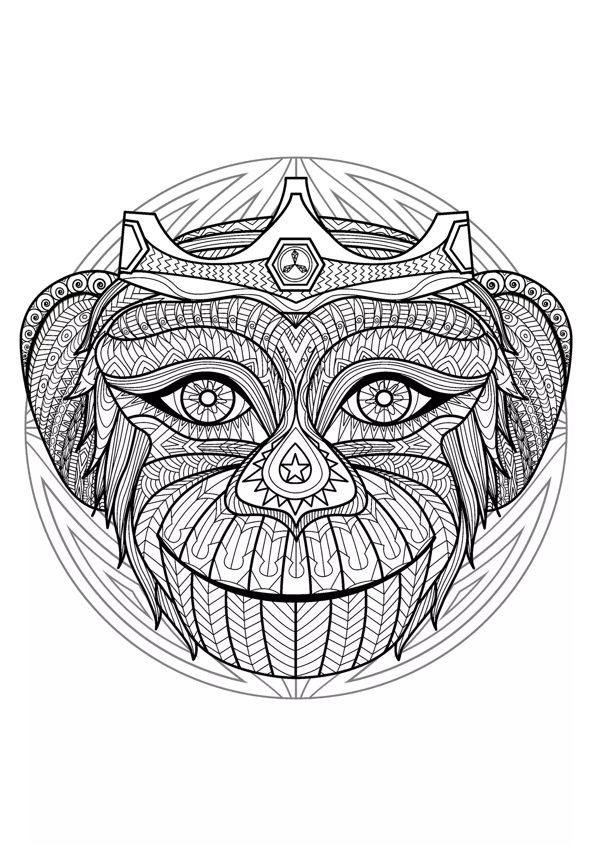 Mandala cabeza de mono - 2 (Animales)