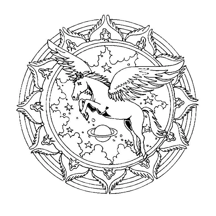 Caballo alado en un mandala (Animales)