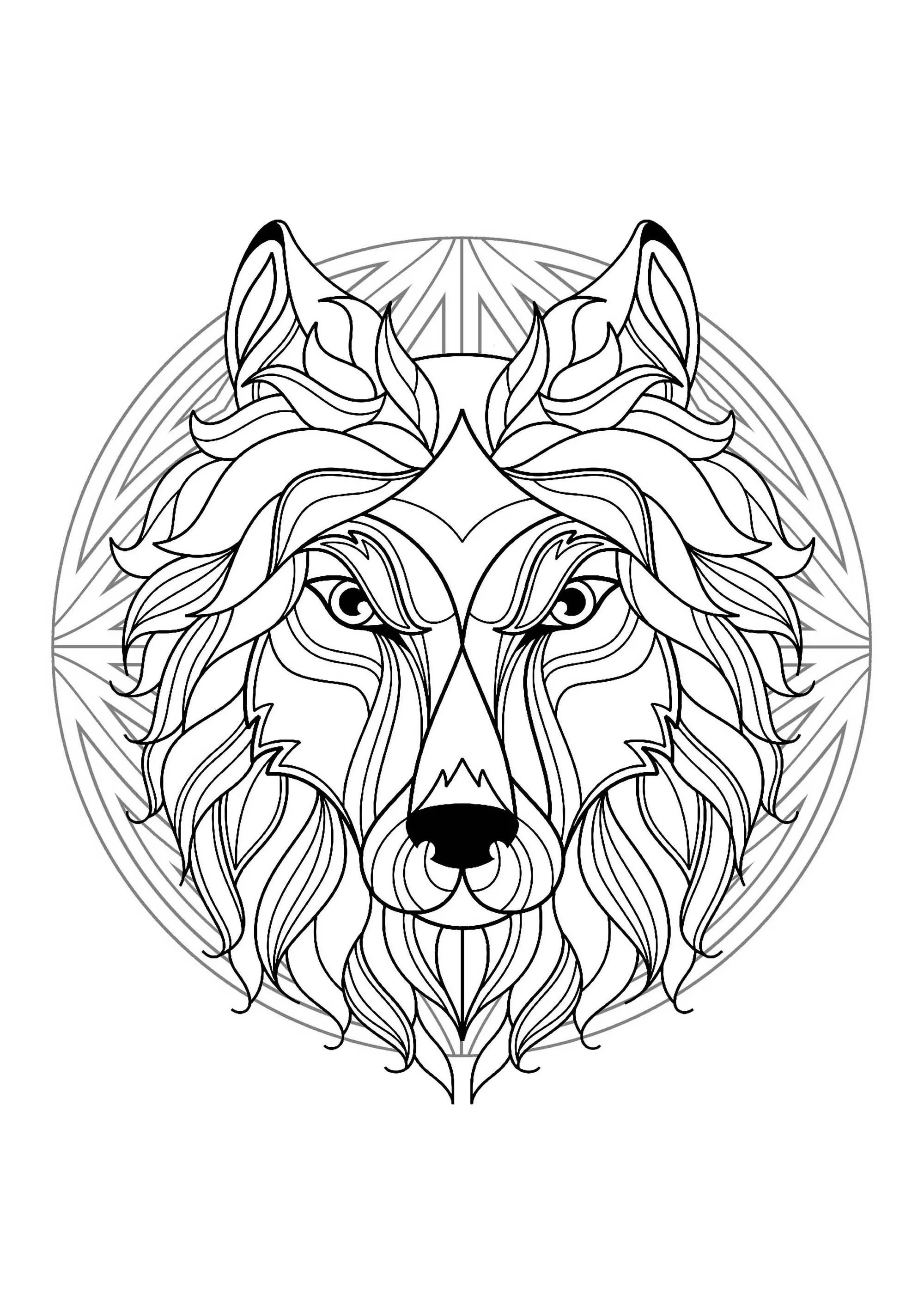 Mandala cabeza de lobo - 1 (Animales)