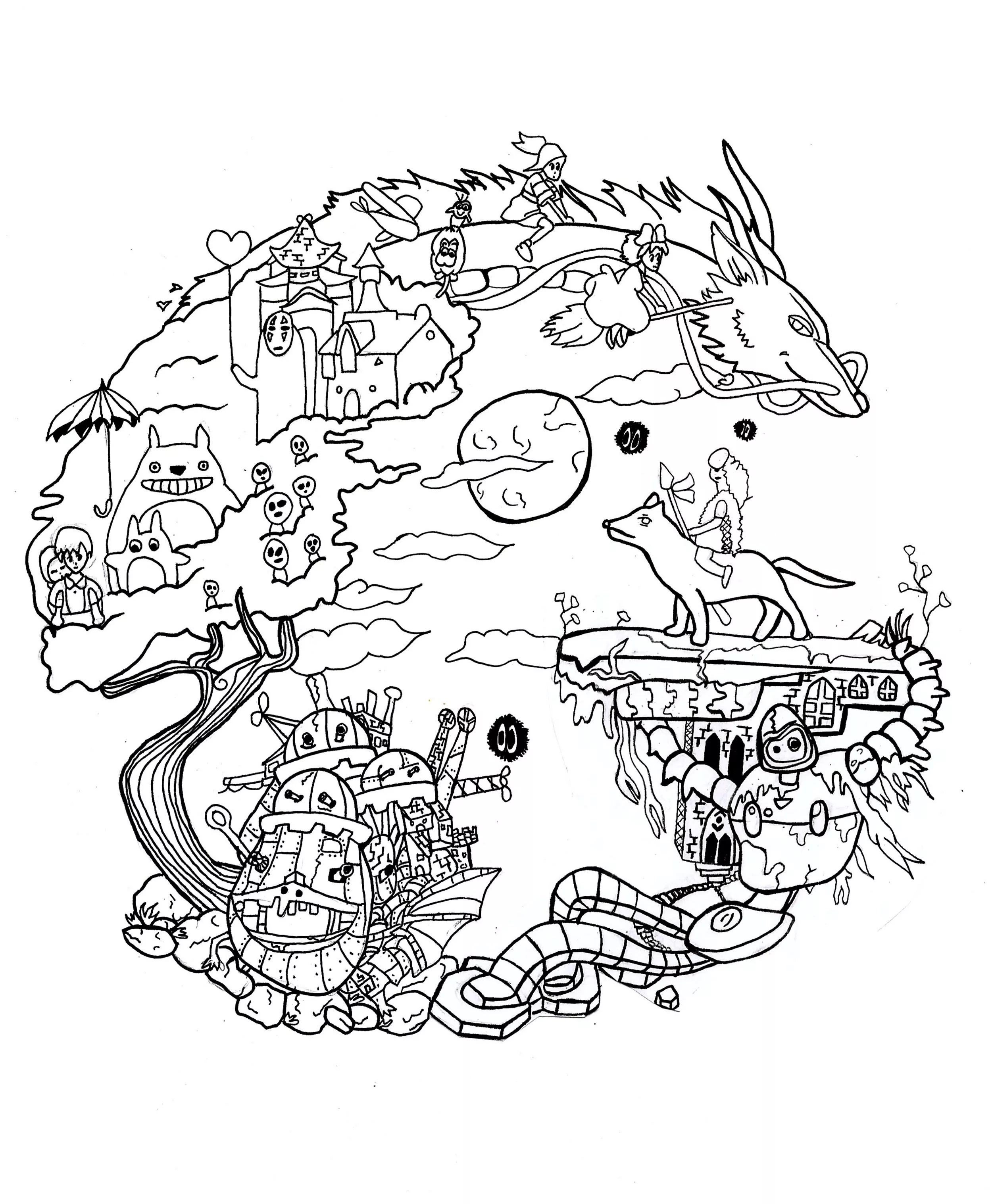 Mandala dragón, lobo y criaturas (Animales)