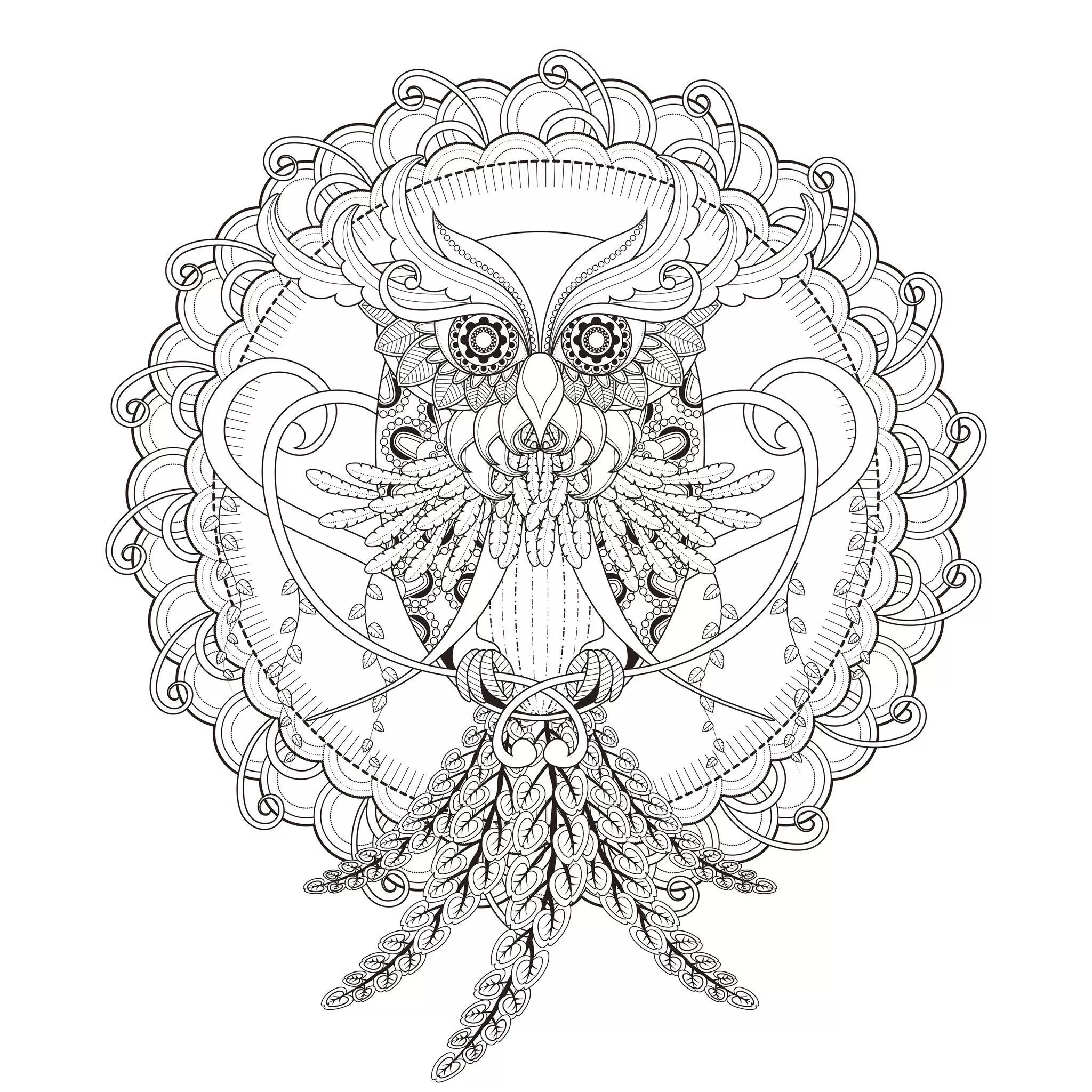 Bonito búho en un mandala (Animales)