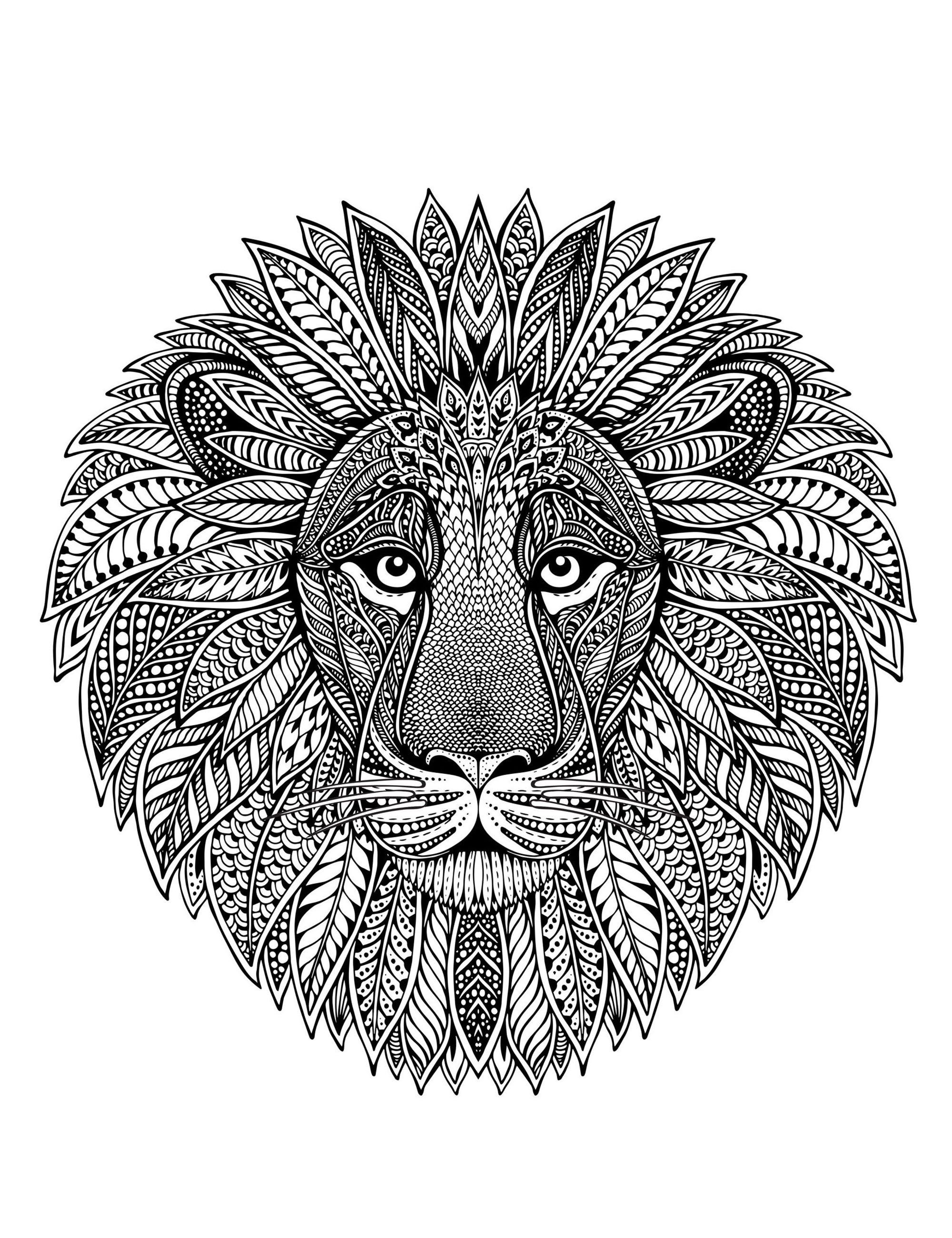 Animales : Mandala con cabeza de león Animales : Mandala con cabeza de león