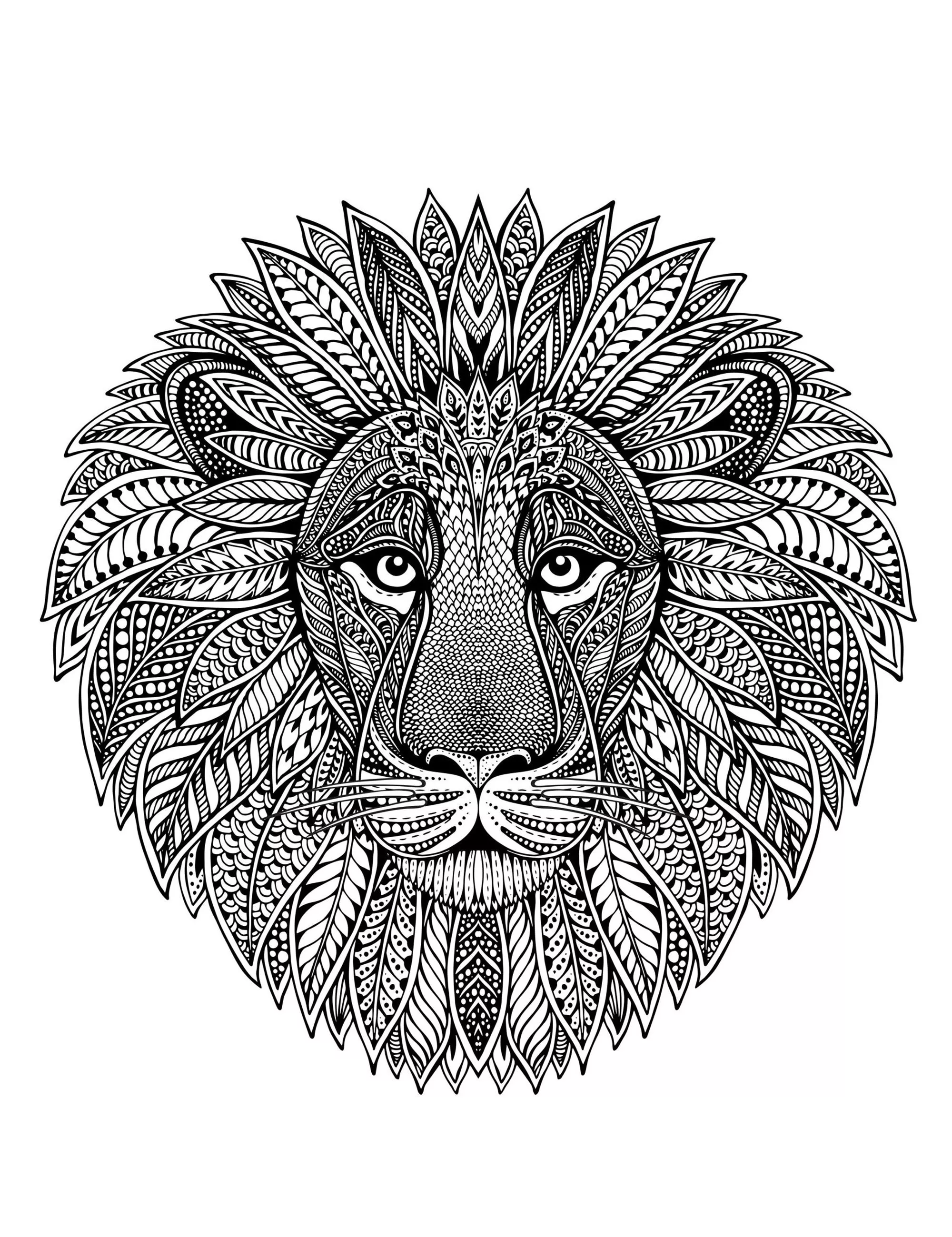 Mandala con cabeza de león (Animales)