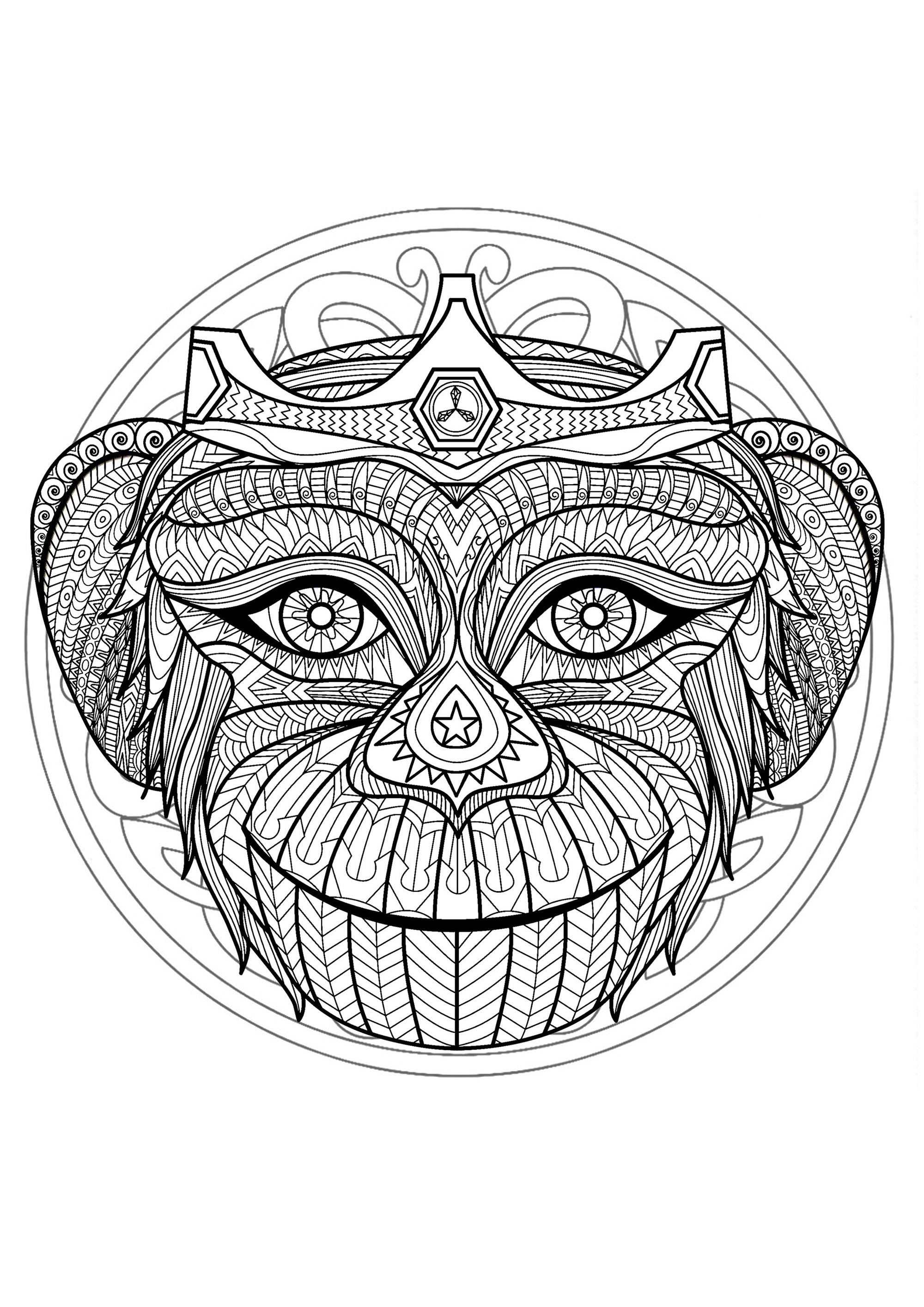 Animales : Mandala cabeza de mono - 1 Animales : Mandala cabeza de mono - 1