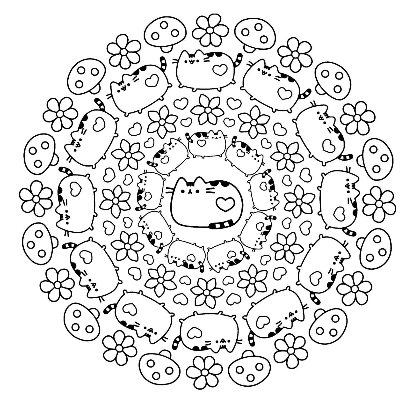 Mandala chat et pusheen (Animales)