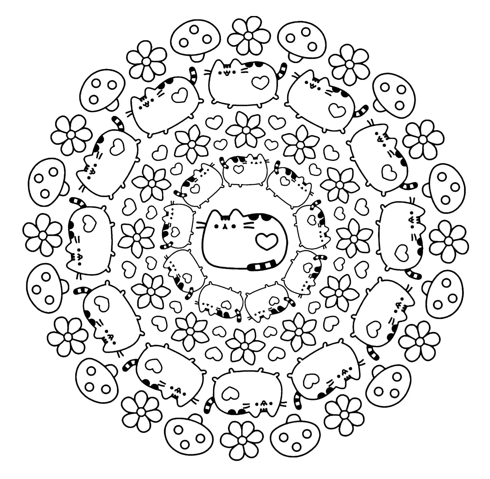 Mandala chat et pusheen (Animales)