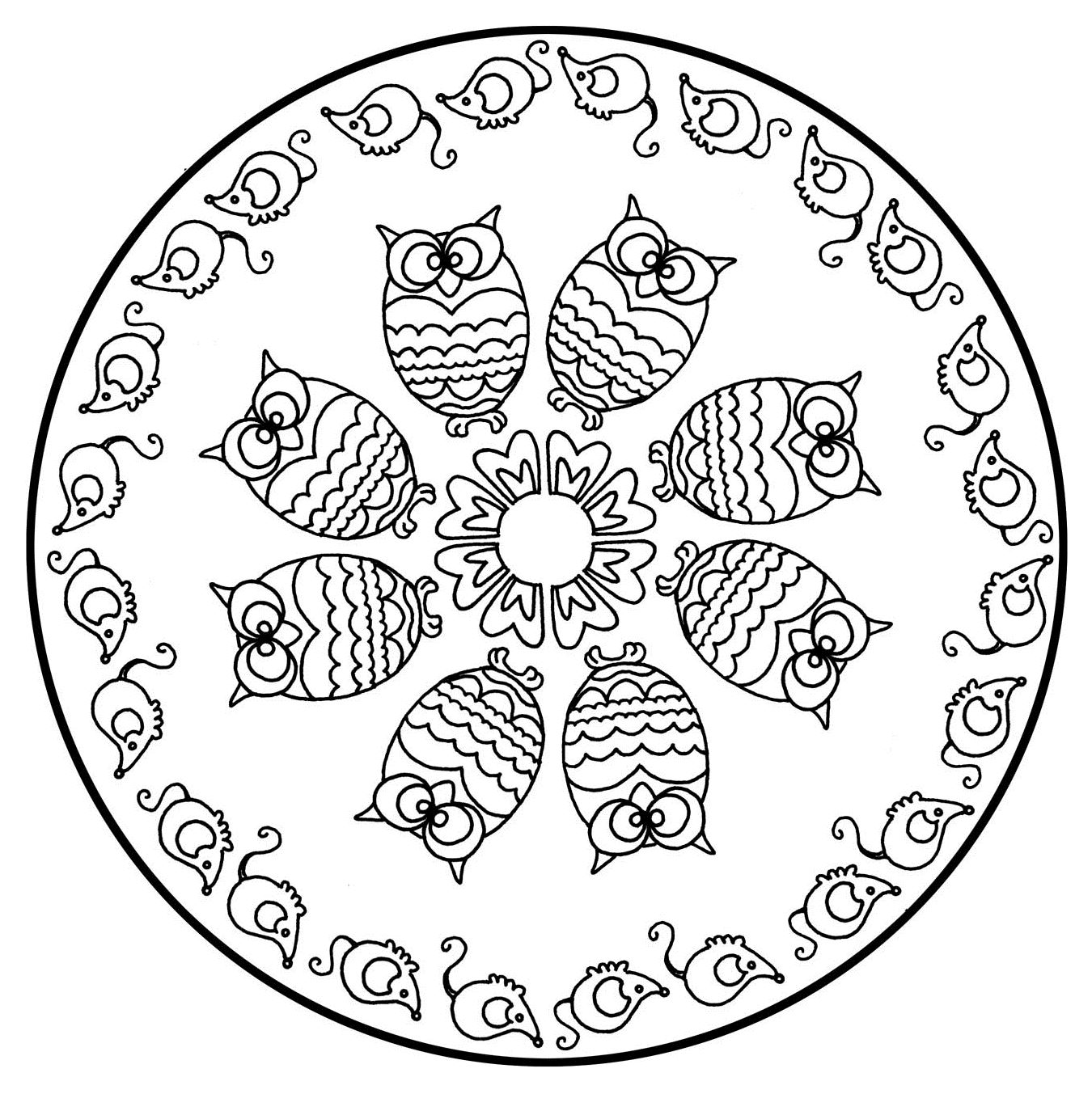 Mandala de búho para colorear (Animales)