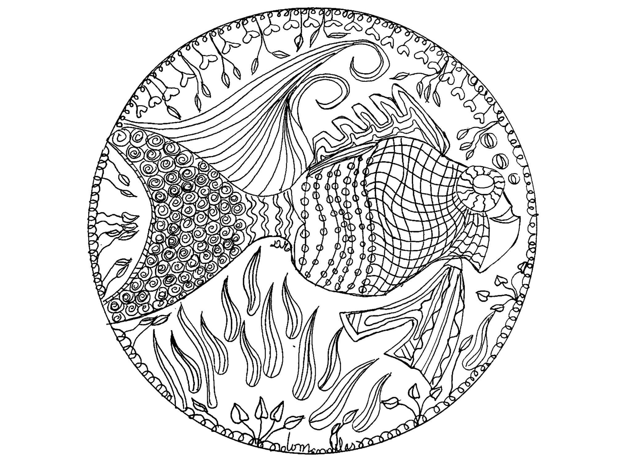 Mandala sencillo de peces (Animales)