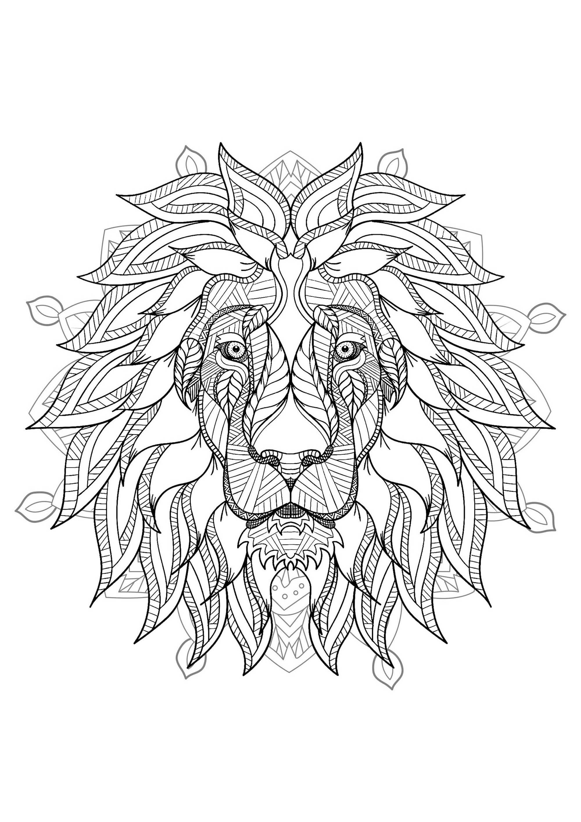 Animales : Mandala cabeza de león - 2 Animales : Mandala cabeza de león - 2