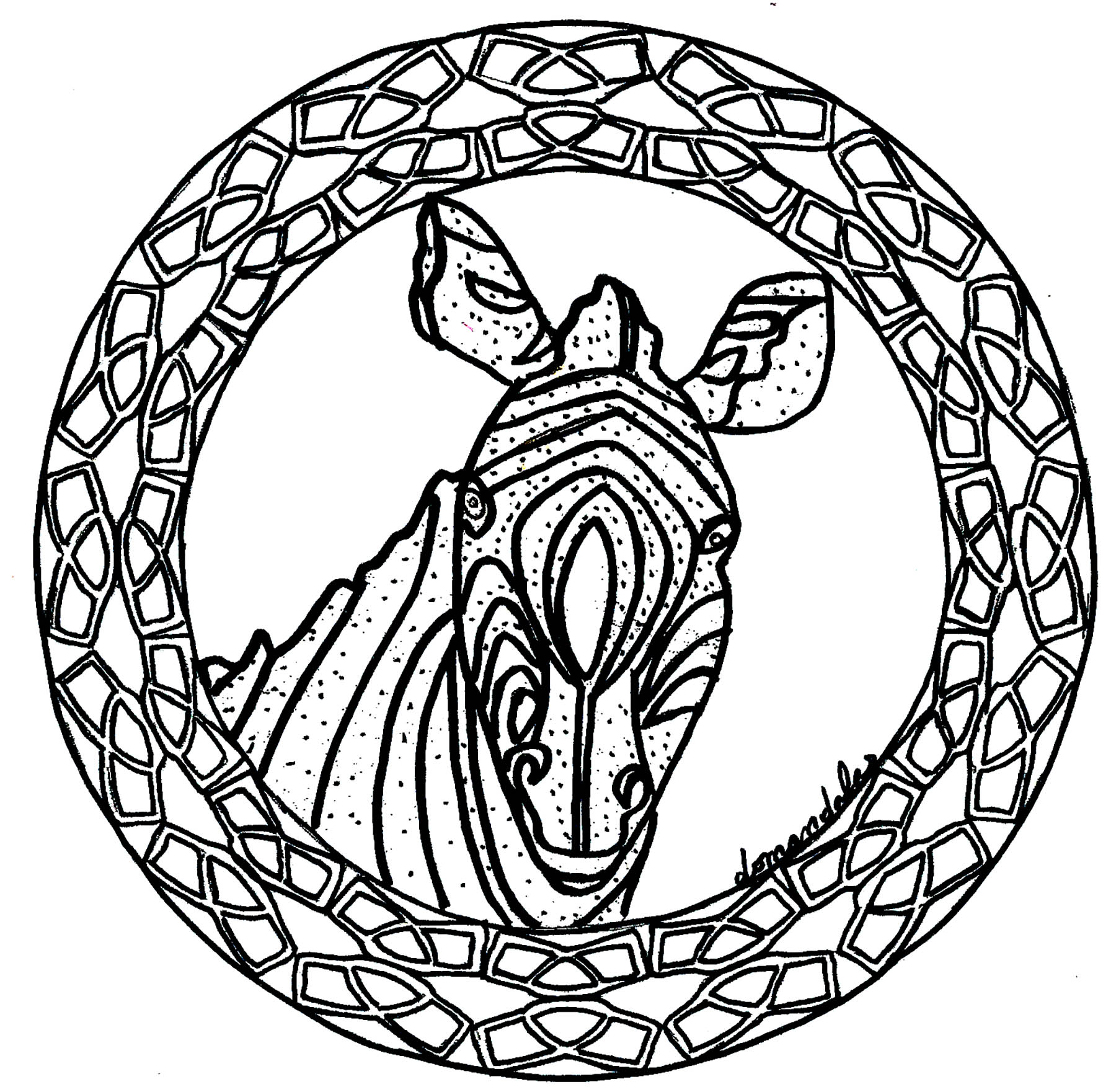 Mandala sencillo de cebra (Animales)