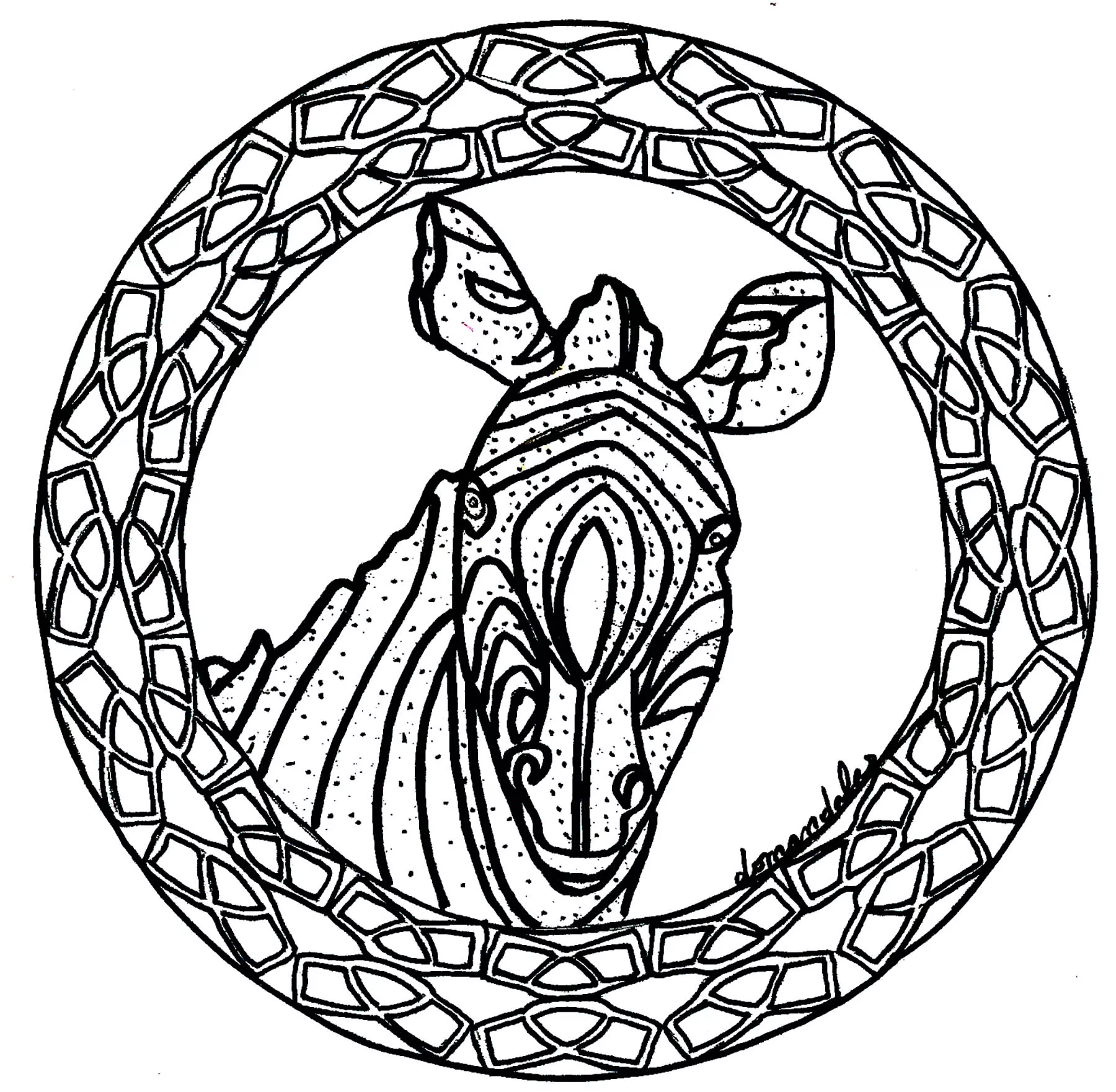 Mandala sencillo de cebra (Animales)