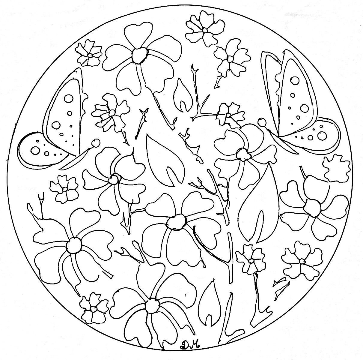 Mandala de mariposas y flores (Animales)