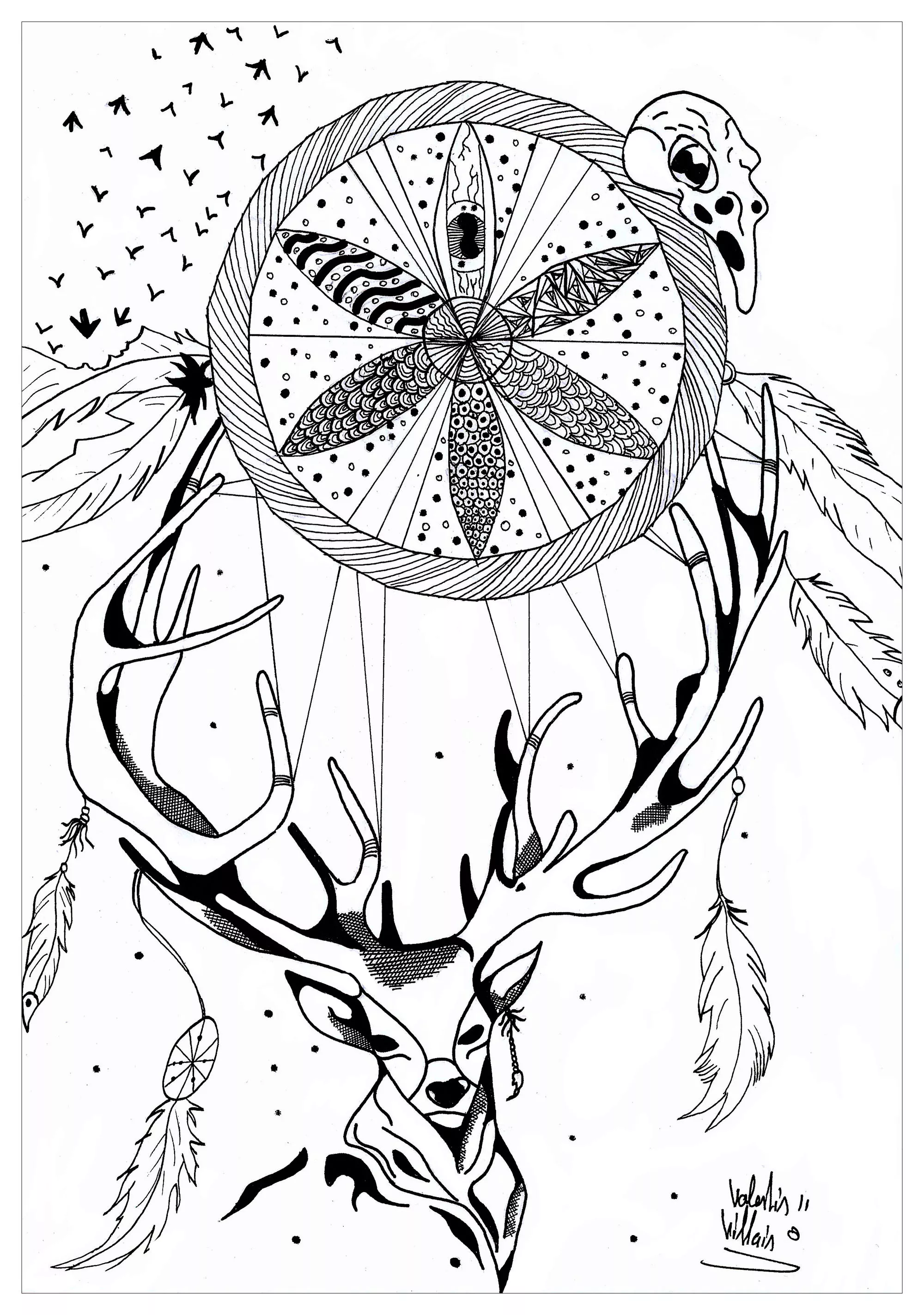 Mandala ciervo y atrapasueños (Animales)