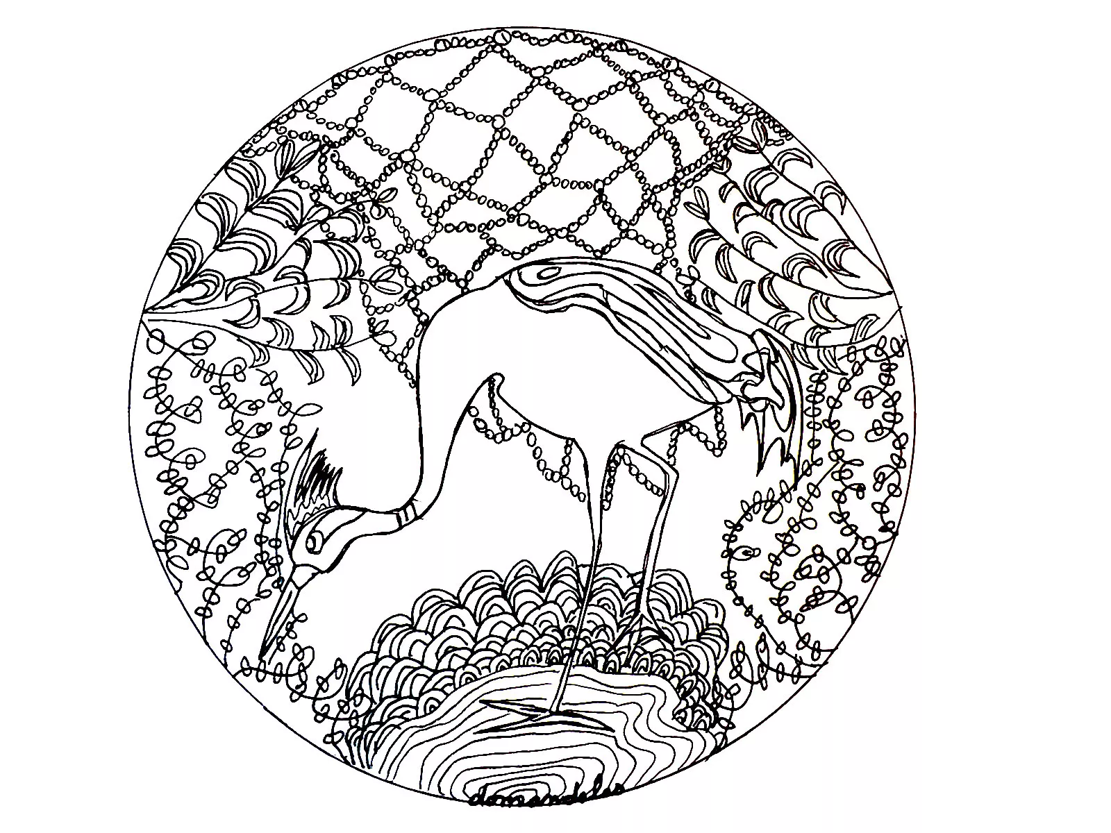 Mandala simple de la garza (Animales)