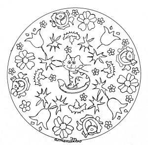 Mandala Gato Y Flores