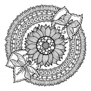 Mandala de mariposas y girasoles