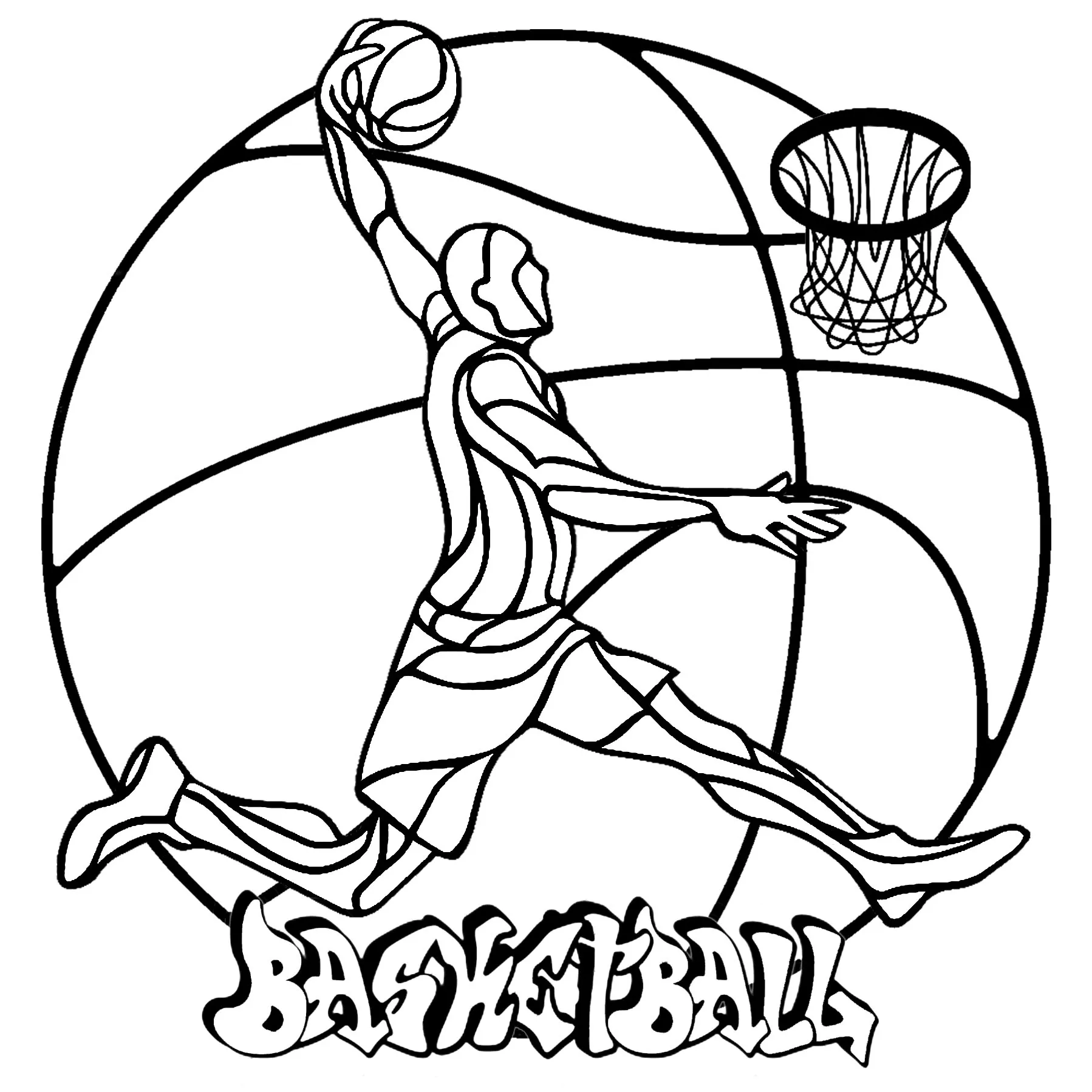 Jugador de baloncesto con balón al fondo (Personajes)