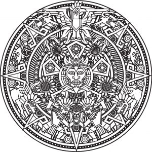 Mandala azteca. De ti depende encontrar los colores más bonitos para darle vida (Personajes)