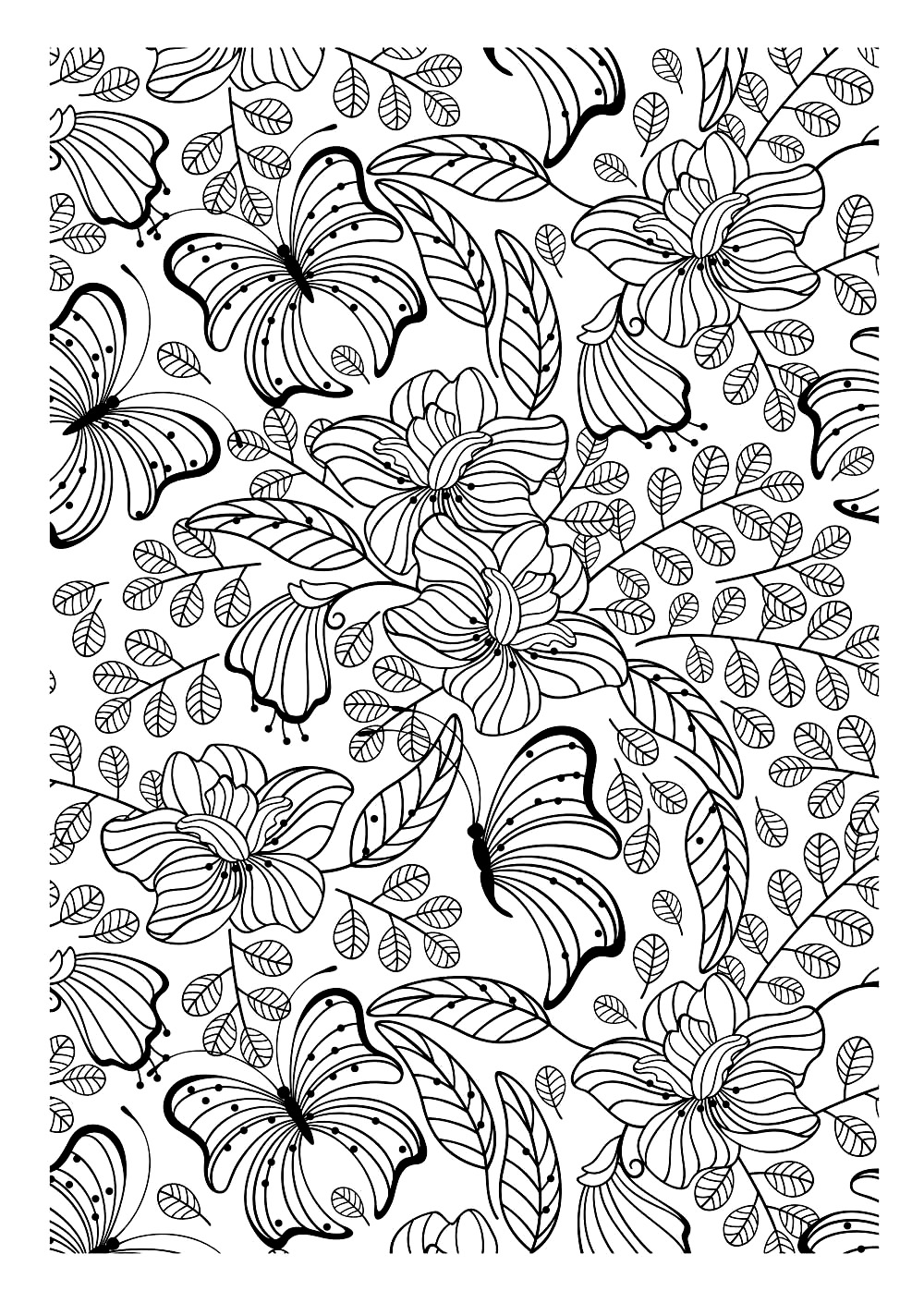 Naturaleza-mariposas-colorear-adulto-difícil (¡Descubre nuestros Mandalas gratis!)