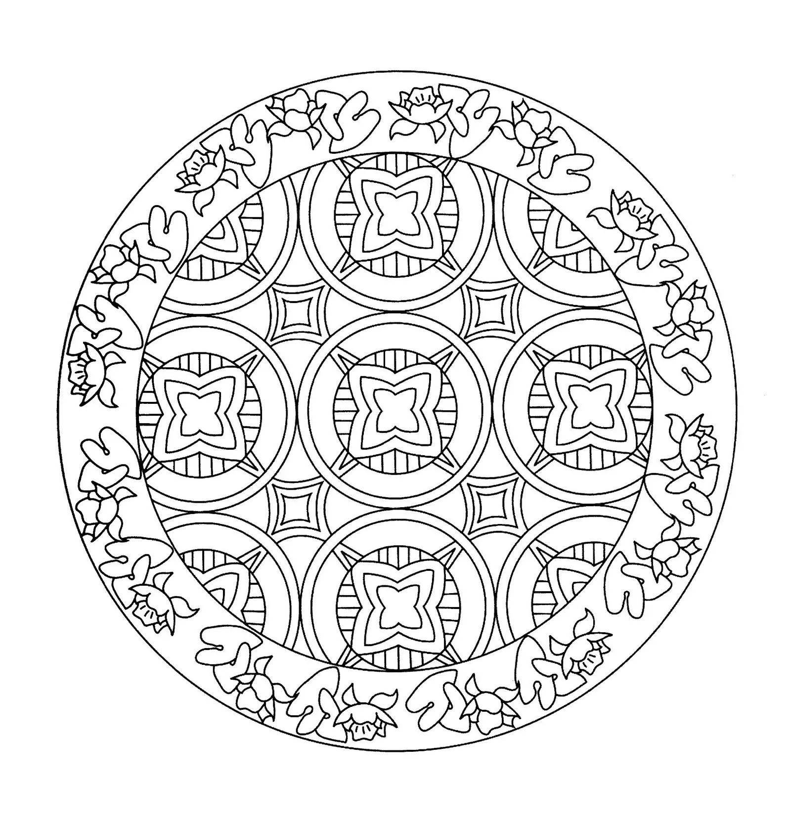 Mandala con flores para colorear (Flores y vegetación)