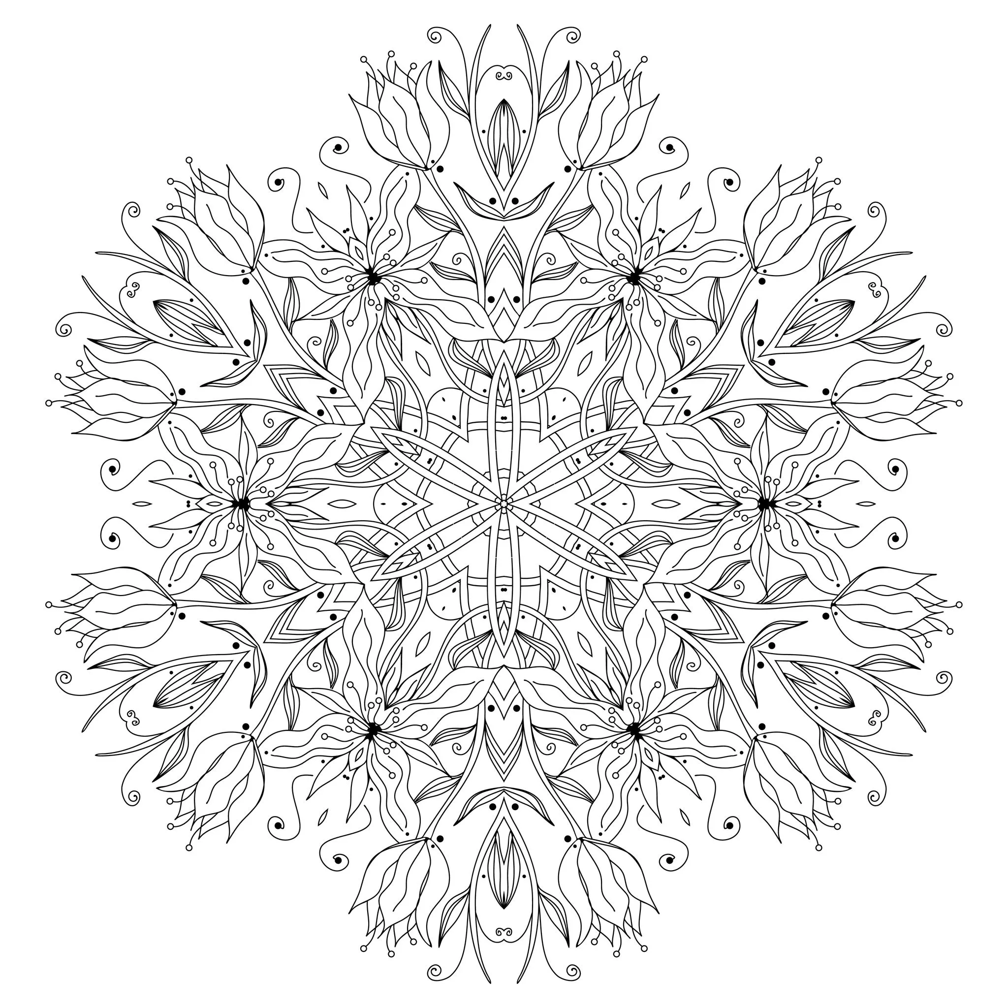 Mandala de líneas finas y sencillas (Flores y vegetación)