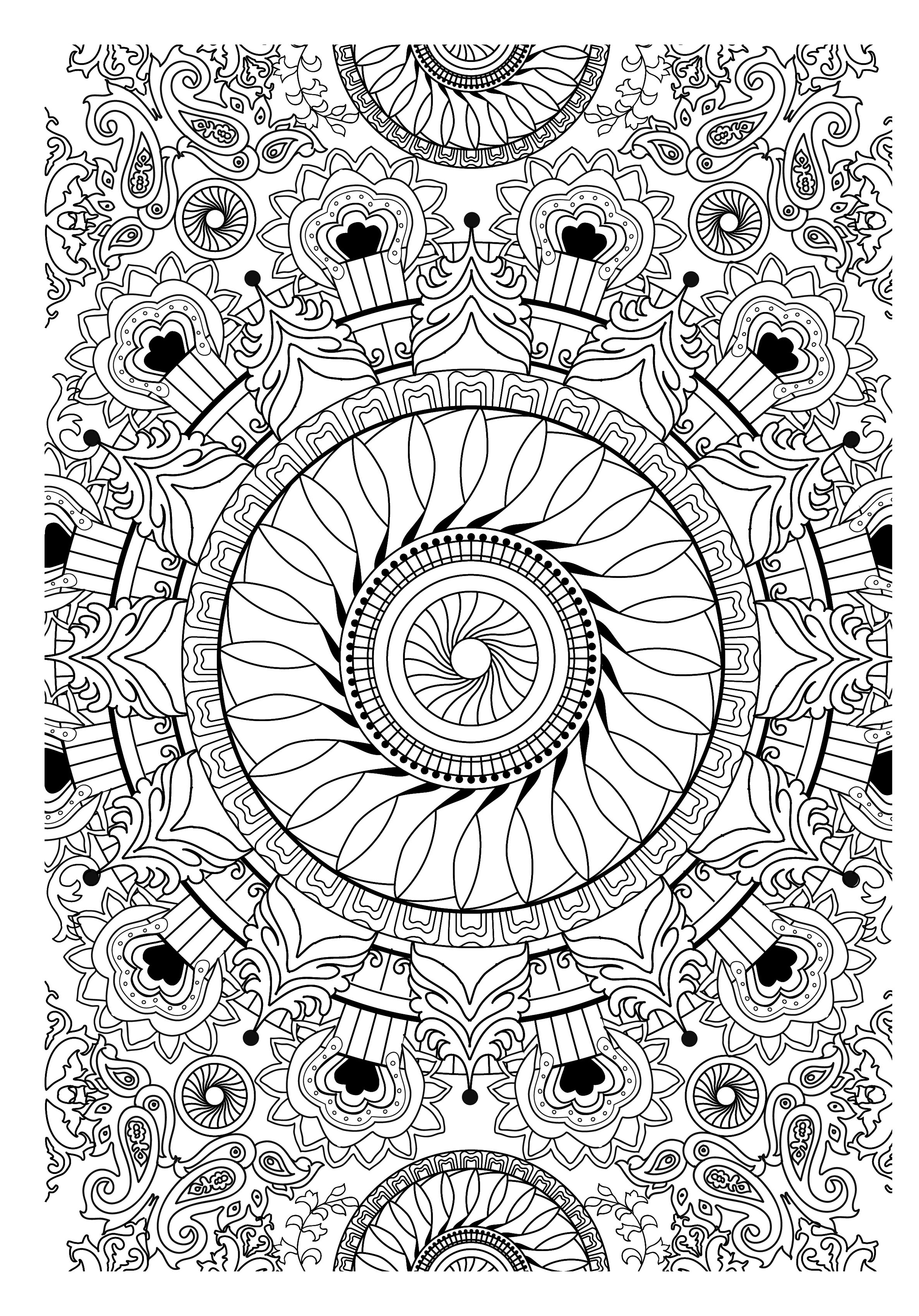 Flores y vegetación : Mandala floral a toda página Flores y vegetación : Mandala floral a toda página