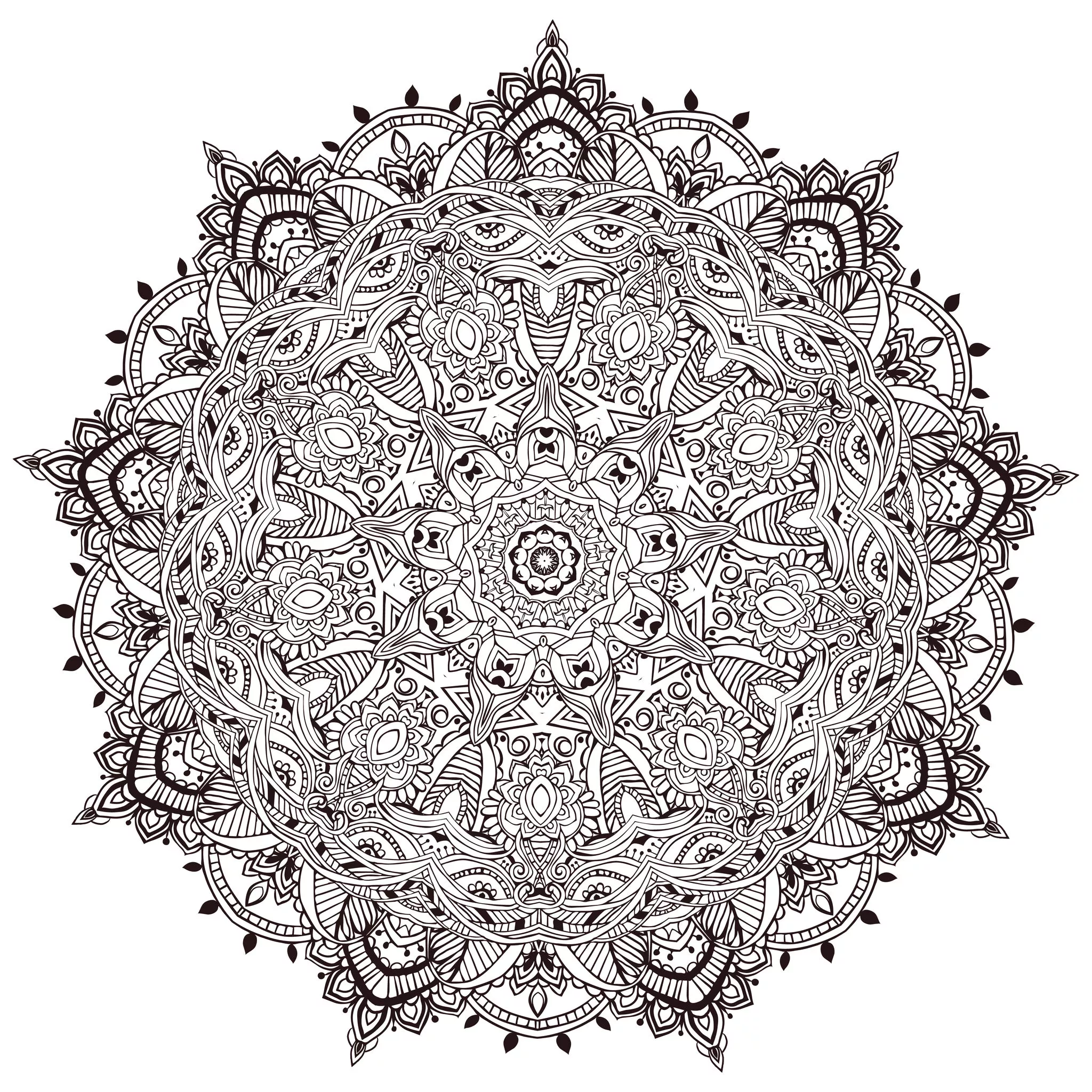 Mandala vegetal ultradetallado y minucioso (Flores y vegetación)