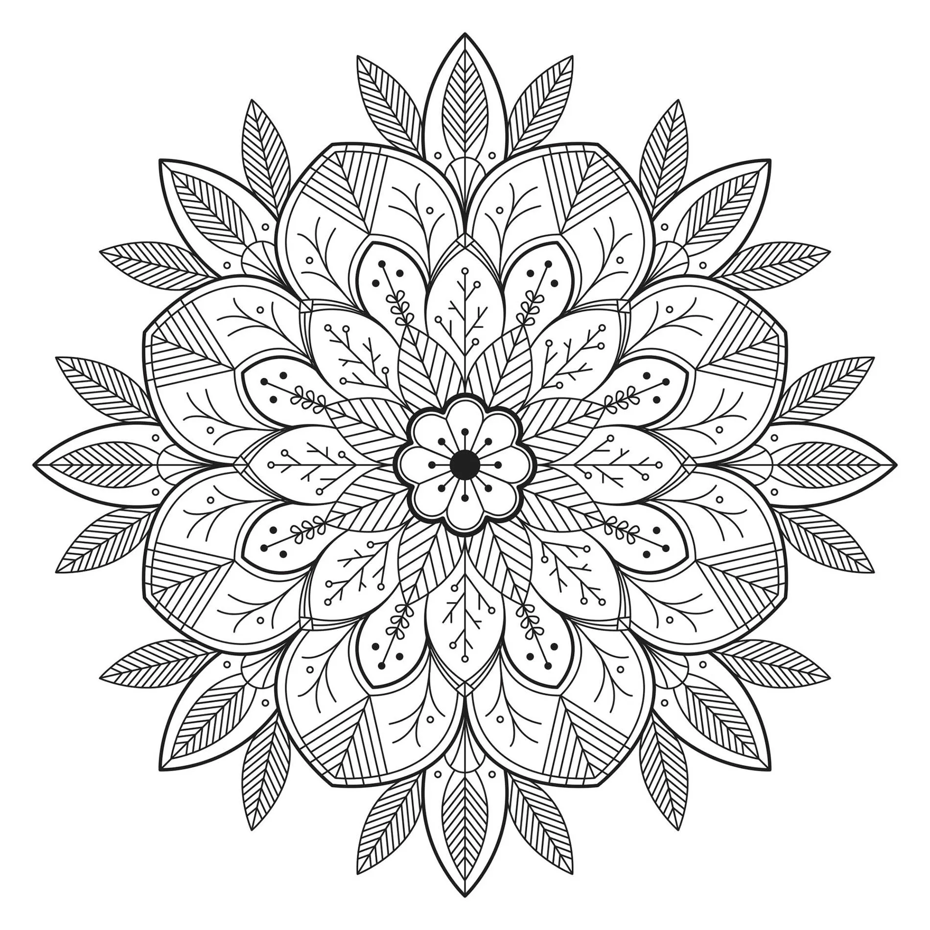 Bonito mandala con flores y hojas (Flores y vegetación)