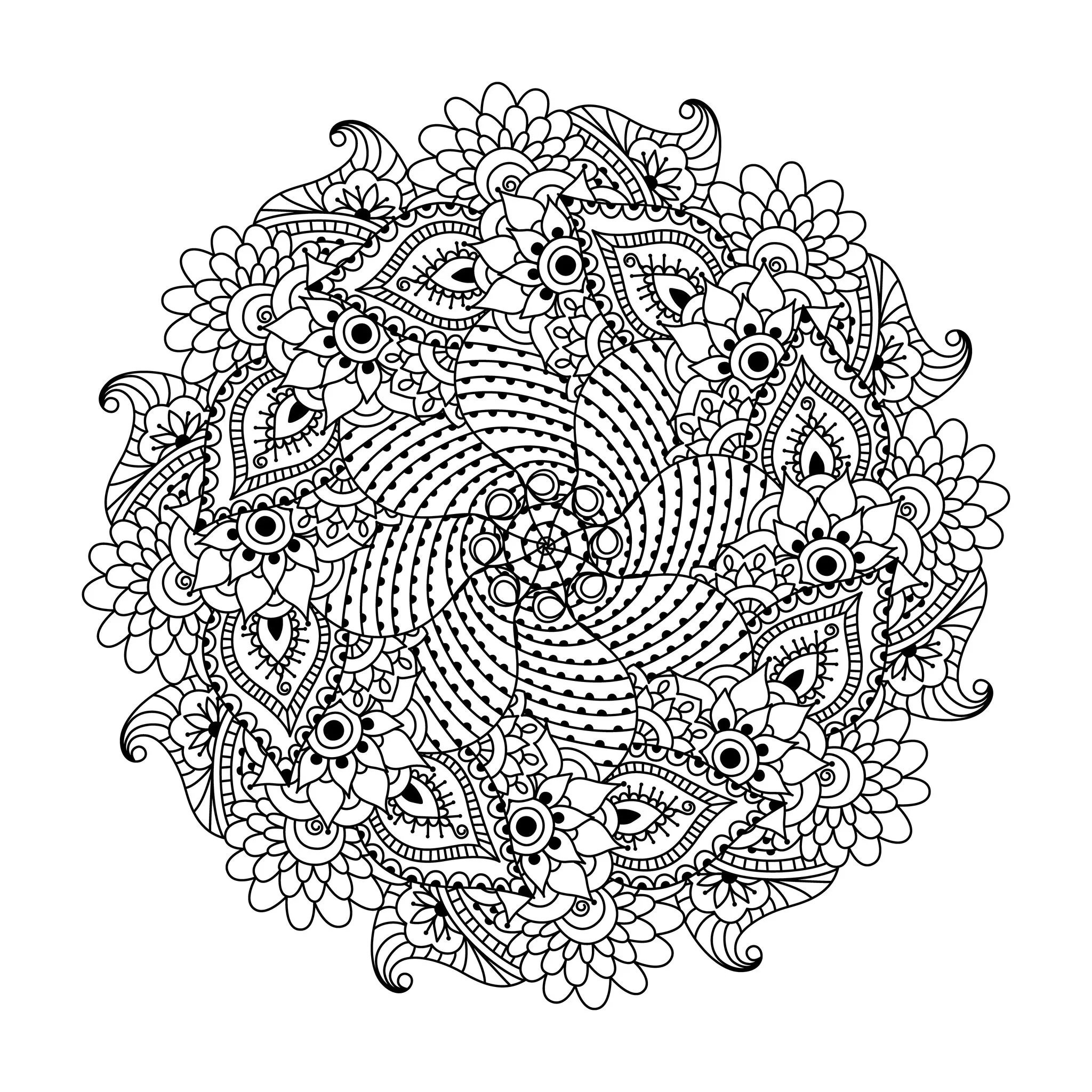 Mandala con motivos florales (Flores y vegetación)