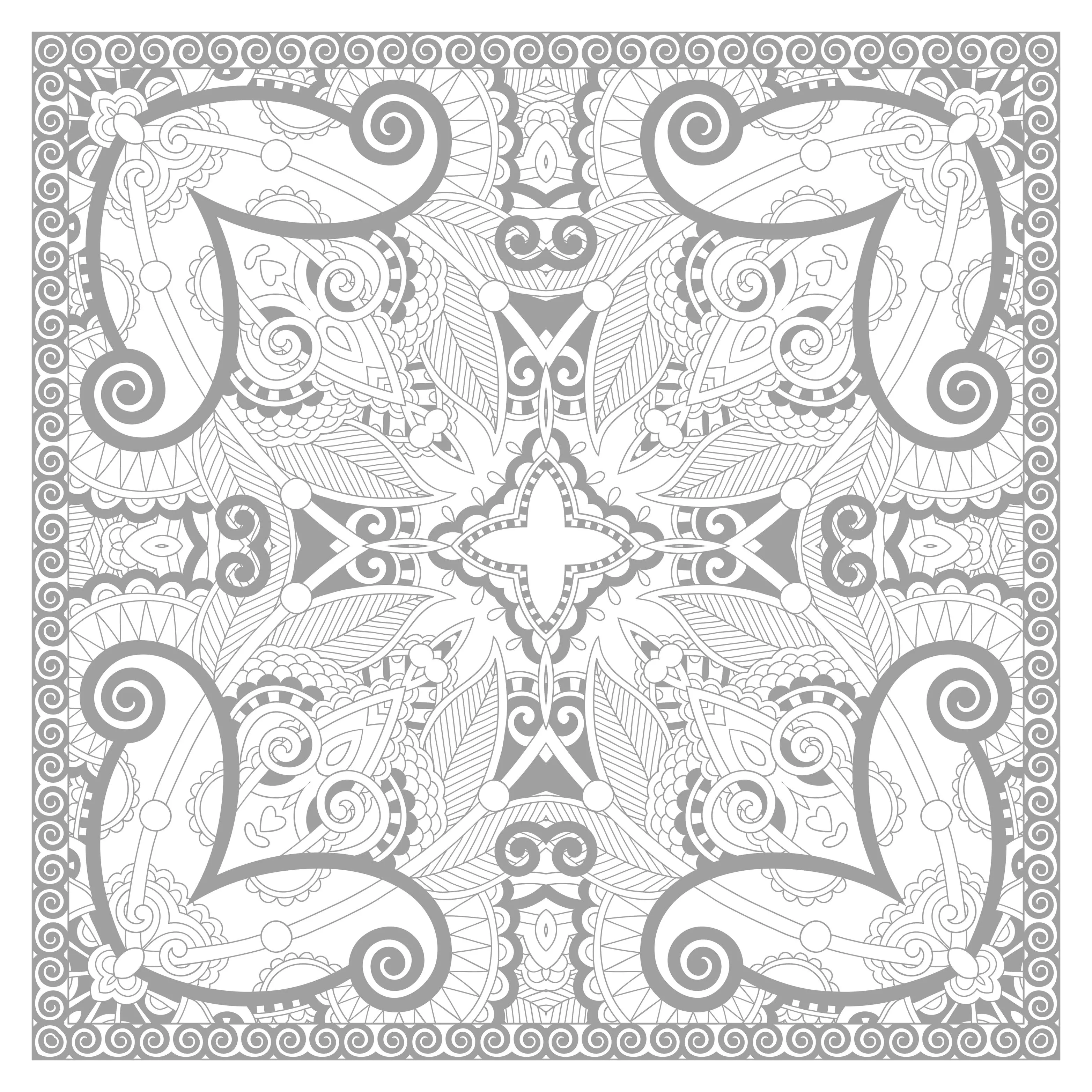 Mandala cuadrado complejo (Flores y vegetación)