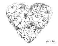 Varias flores en un corazón (Flores y vegetación)