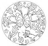 Mandala con hojas, flores y mariposas (Flores y vegetación)