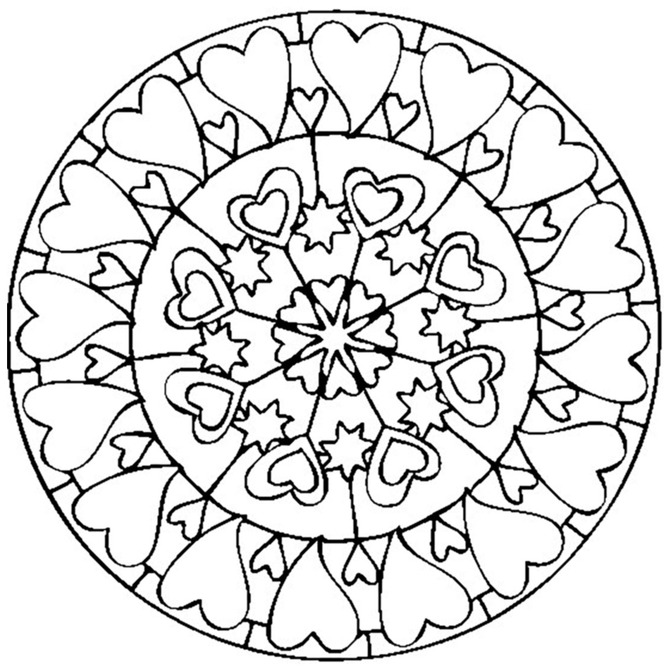 Mandala especial de San Valentín dibujado a mano con bonitos corazones de distintos tamaños.