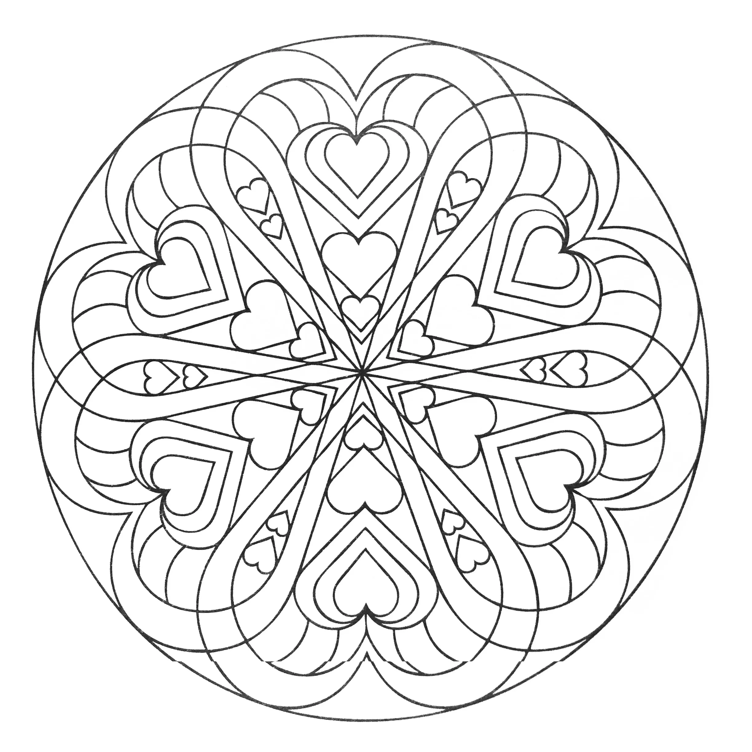 Bonito mandala con corazones entrelazados (Zen & Antistress)