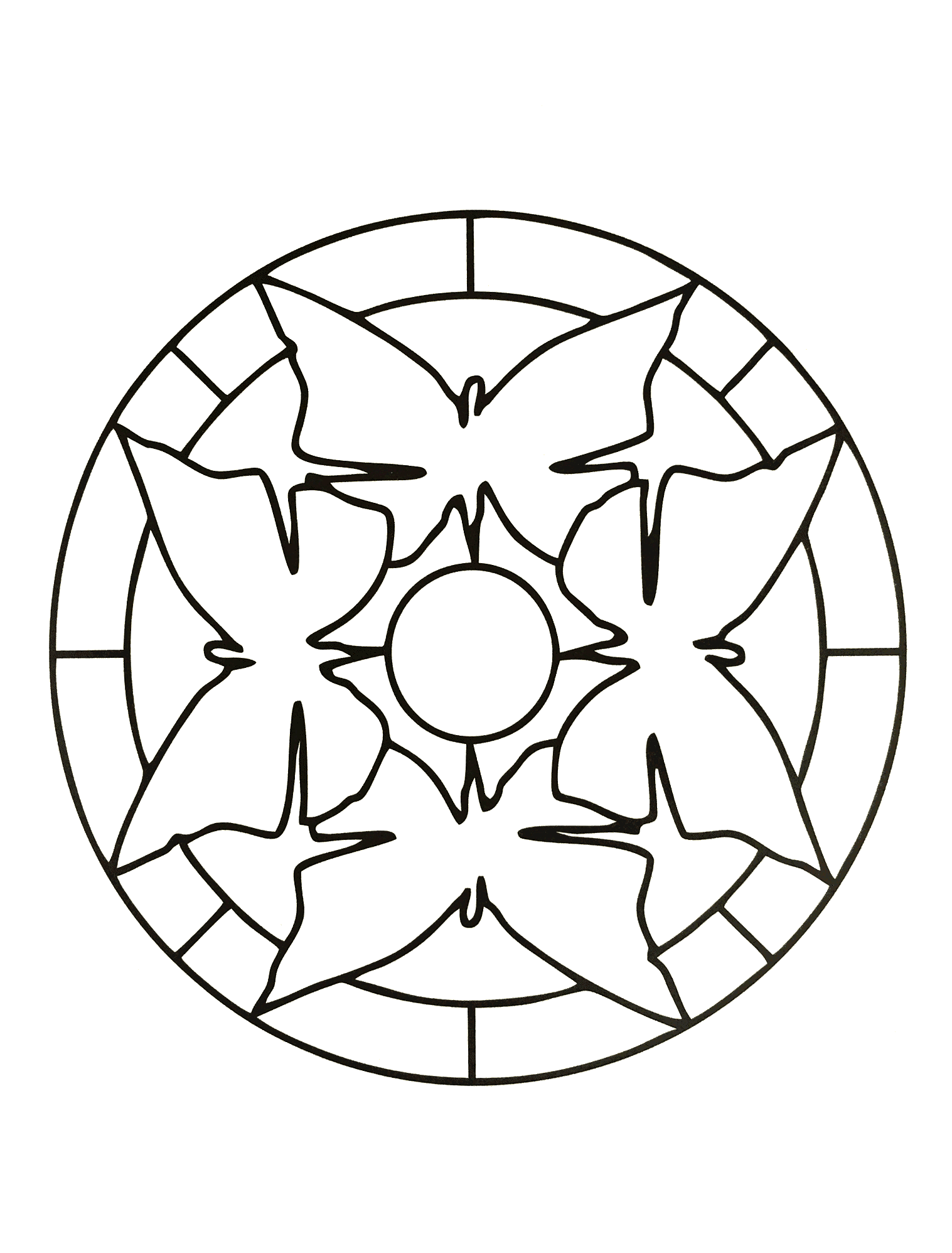 Mandala sencillo con formas que recuerdan a mariposas (Zen & Antistress)