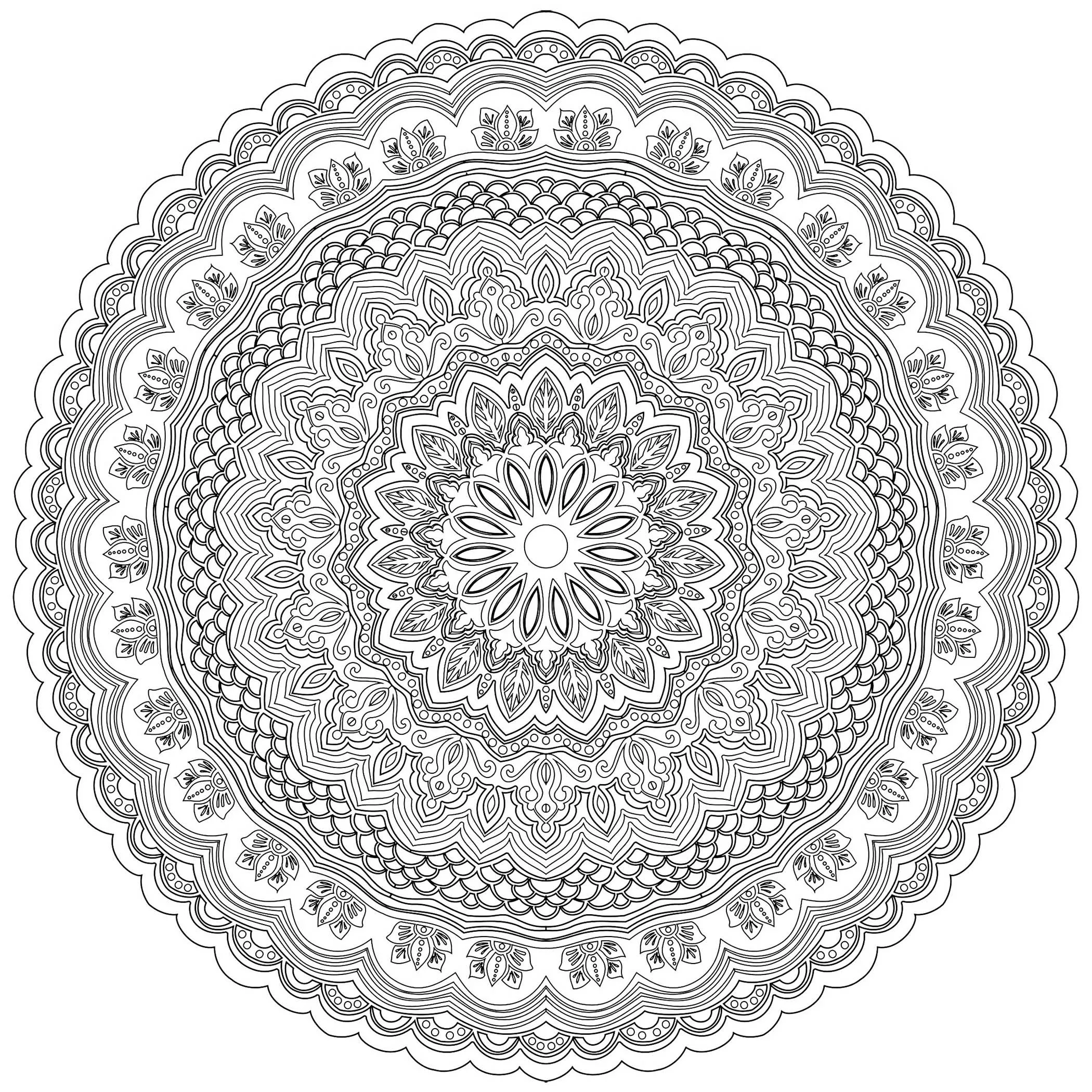 Mandala antiestrés muy detallado con líneas finas y elegantes (Zen & Antistress)