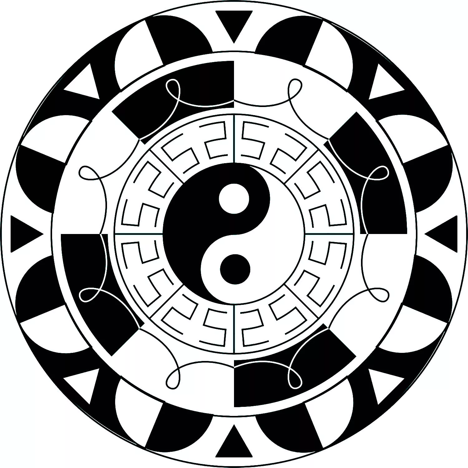 Mandala sencillo con el símbolo del Yin y el Yang (Zen & Antistress)