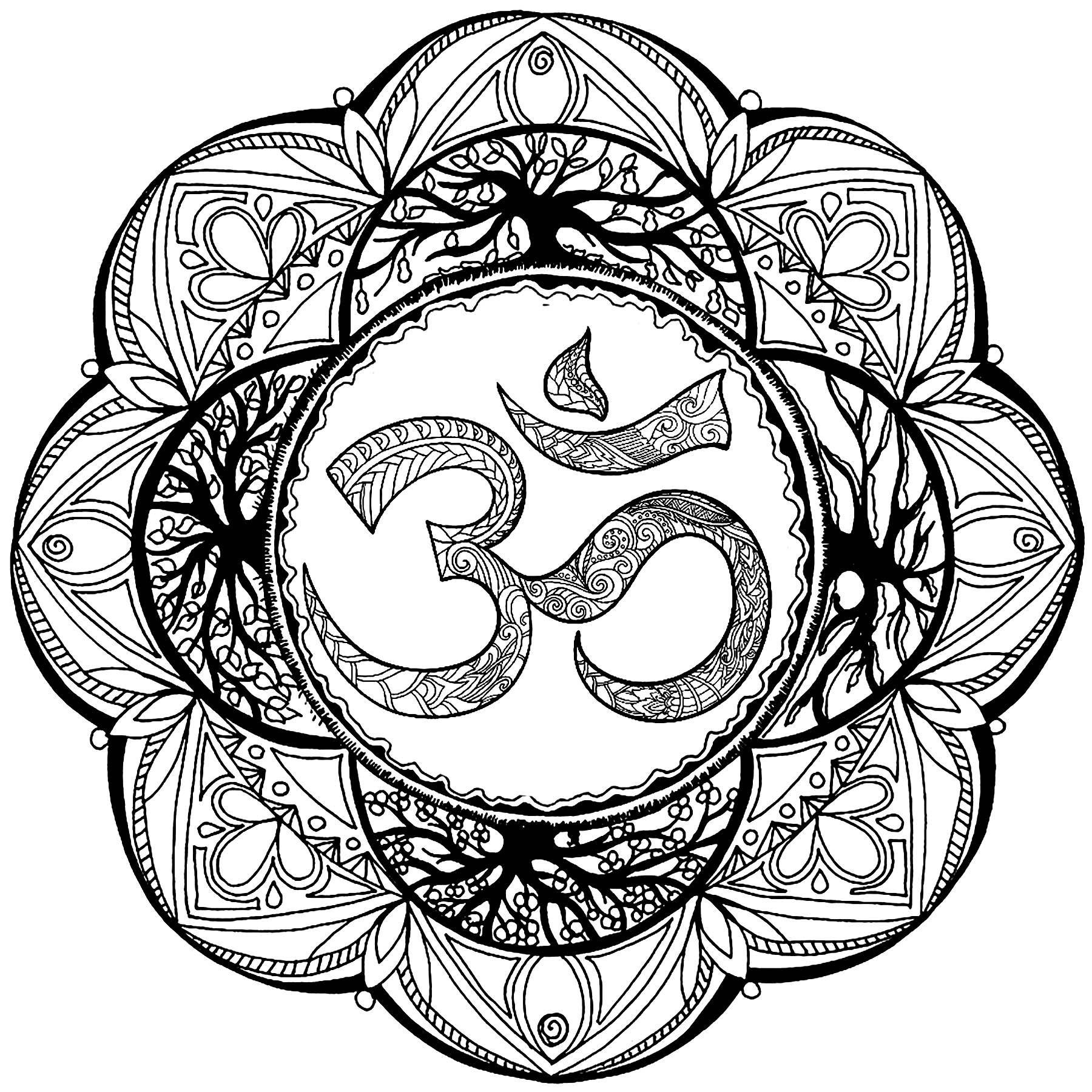 Mandala con muchos detalles y el símbolo Om en el centro